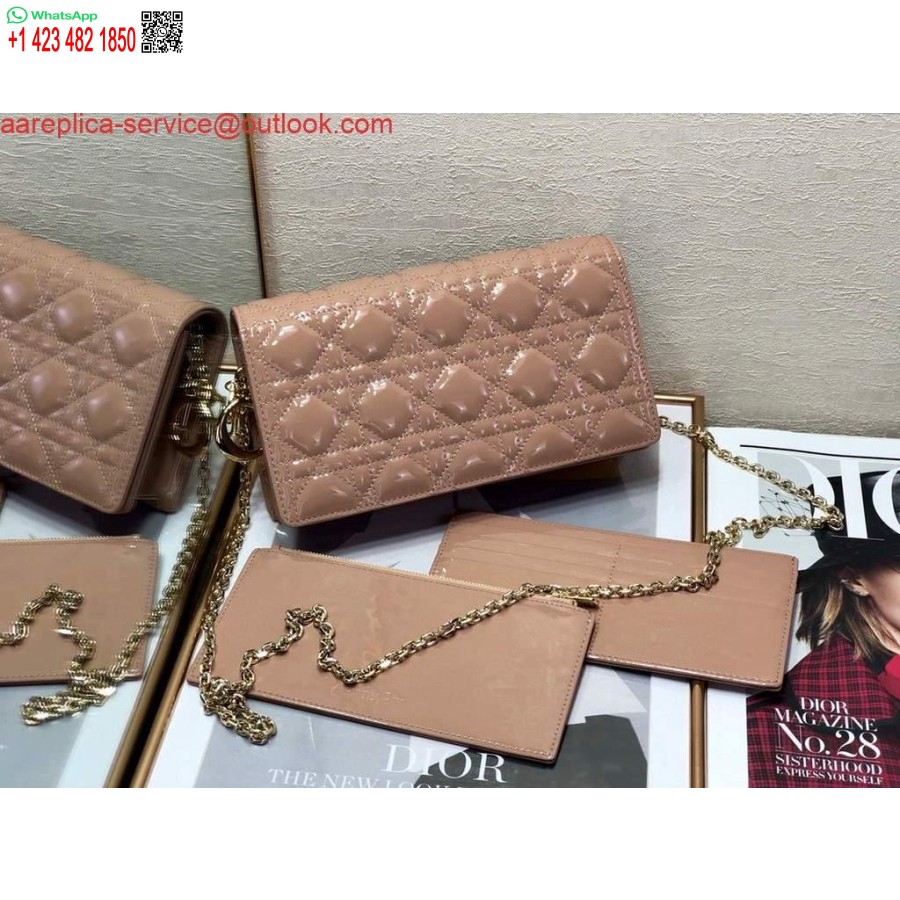 Replika Dior S0204 Lady Dior Kese Patent Cannage Dana Derisi Açık Pembe