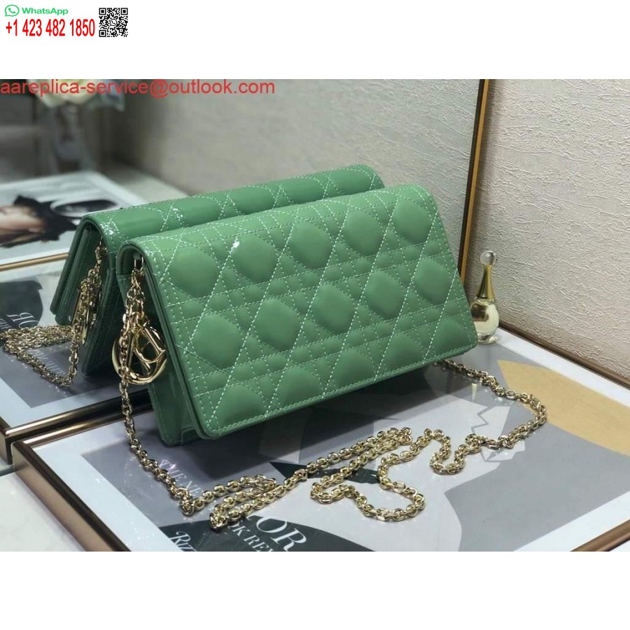 Replica Dior S0204 Lady Dior Pochette In Vernice Cannage Di Vitello Verde