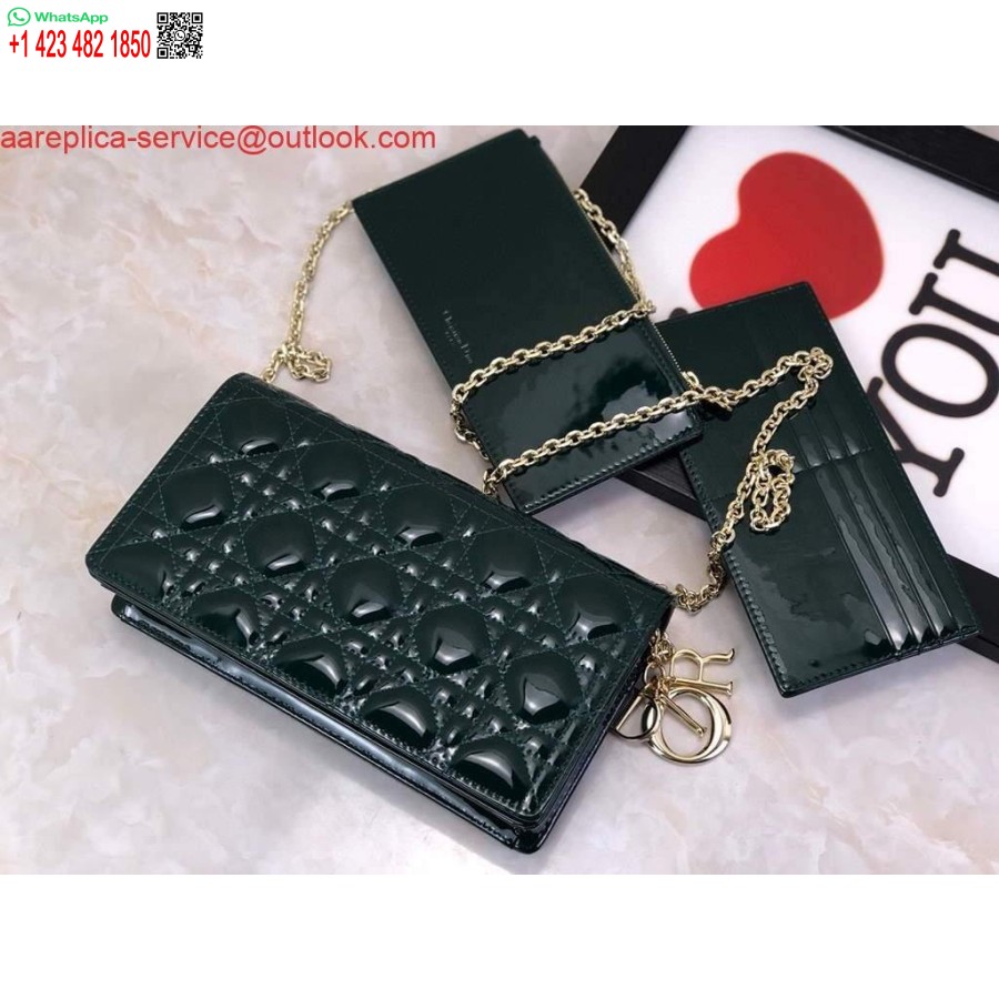 Replica Dior S0204 Lady Dior Pussi Patentoitu Cannage Vasikannahka Tummanvihreä