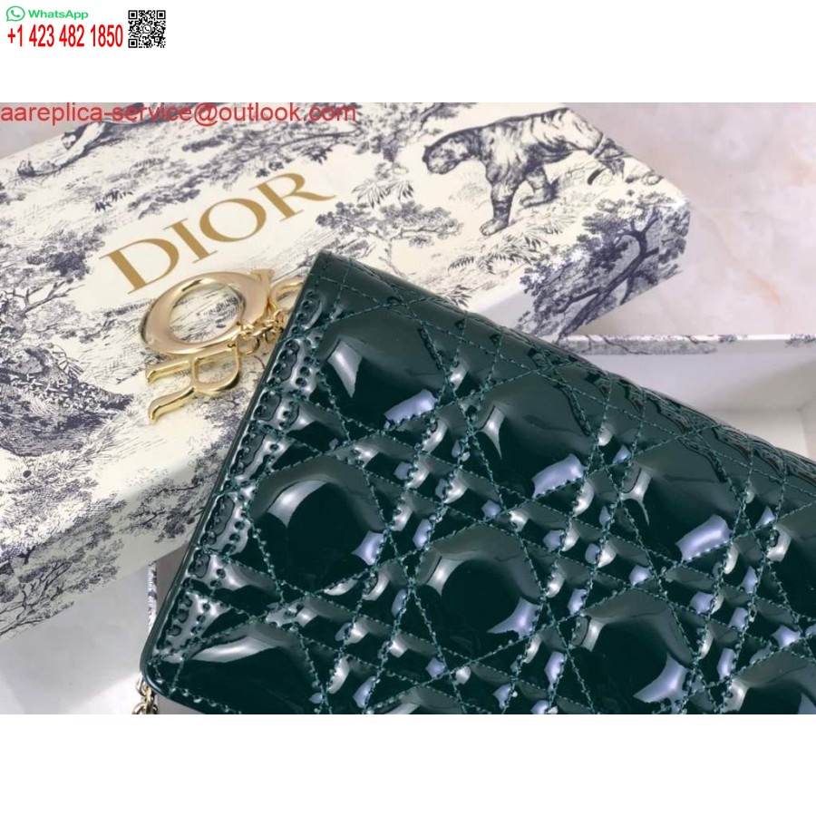 Replica Dior S0204 Lady Dior Pussi Patentoitu Cannage Vasikannahka Tummanvihreä