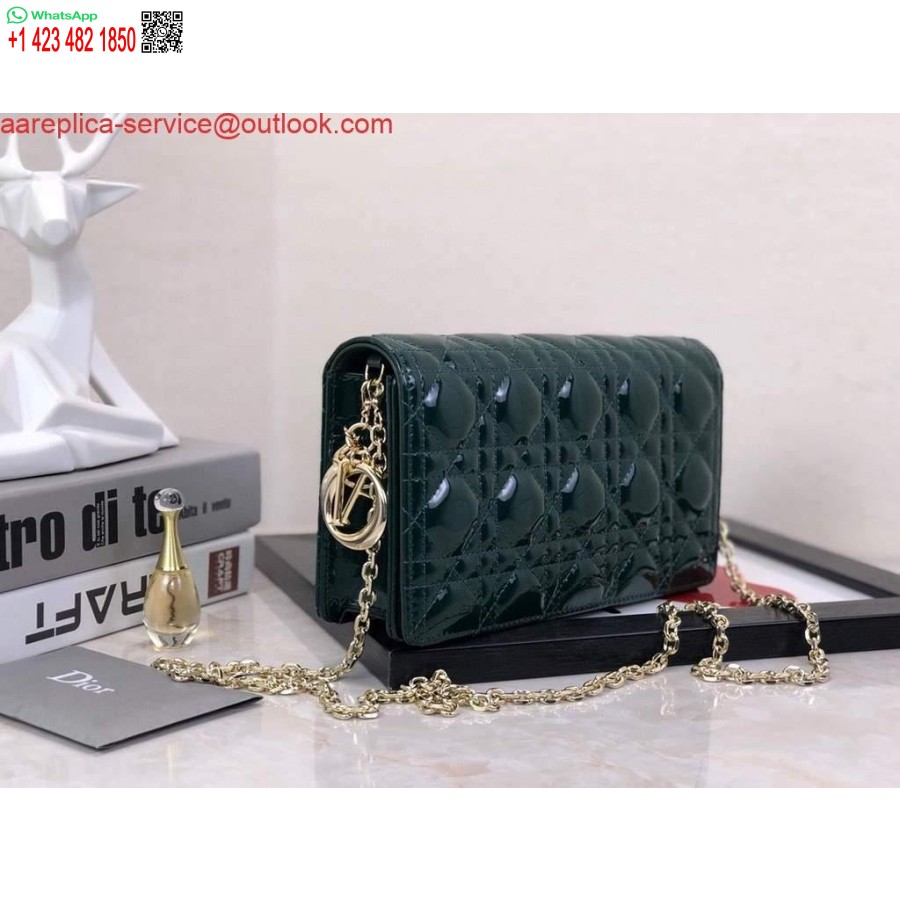 Replika Dior S0204 Lady Dior Kese Patent Cannage Dana Derisi Koyu Yeşil