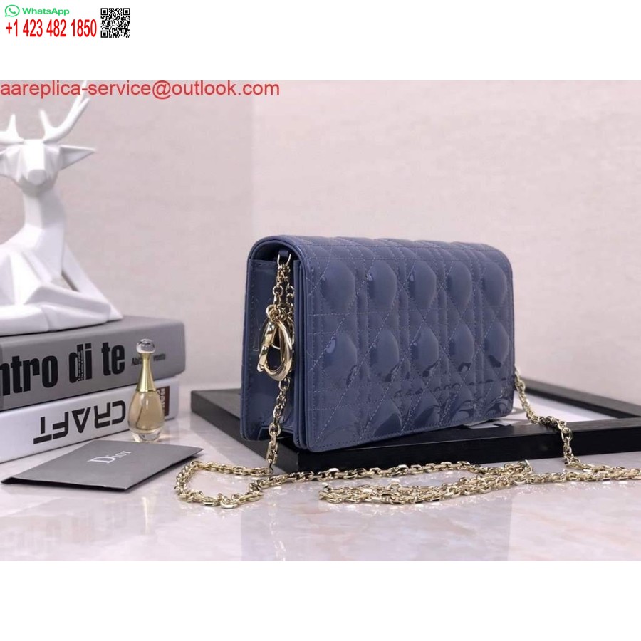 Replika Dior S0204 Lady Dior Kese Patent Cannage Dana Derisi Mavi