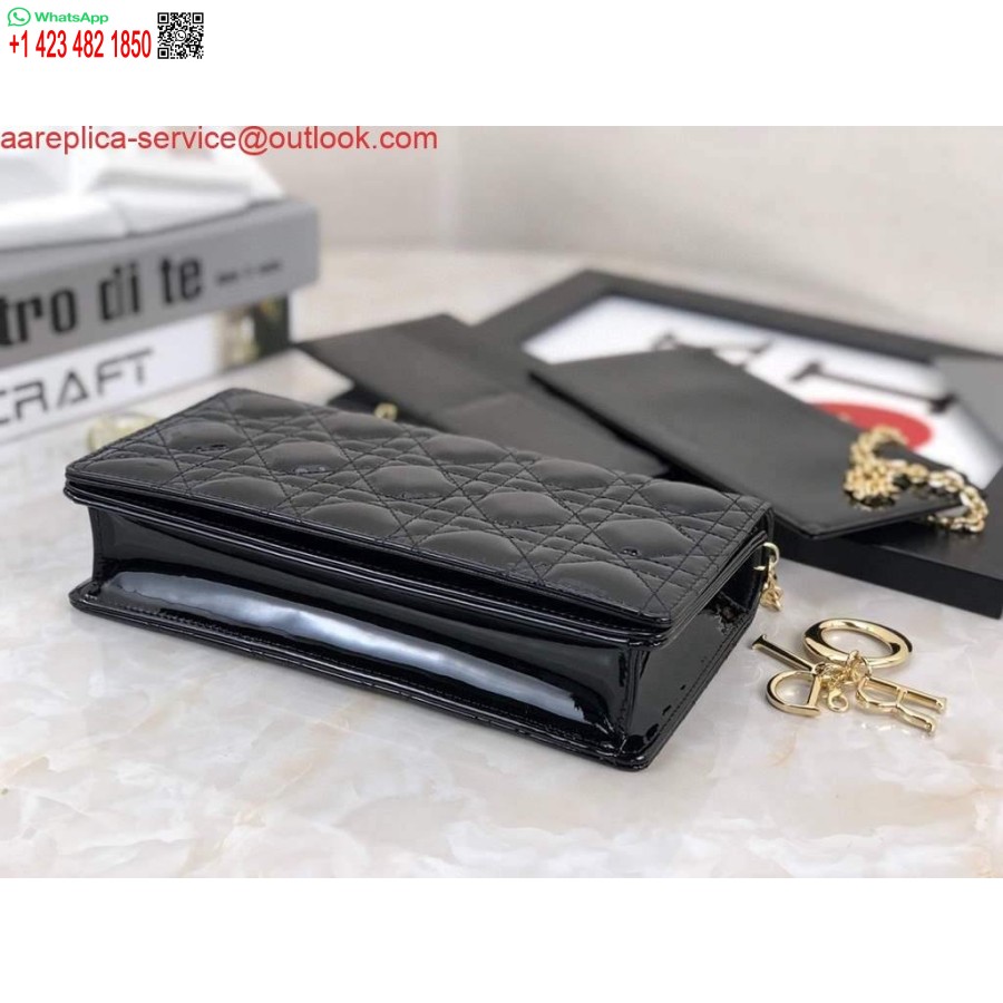 Replika Dior S0204 Lady Dior Púzdro Patent Cannage Teľacia Koža čierna