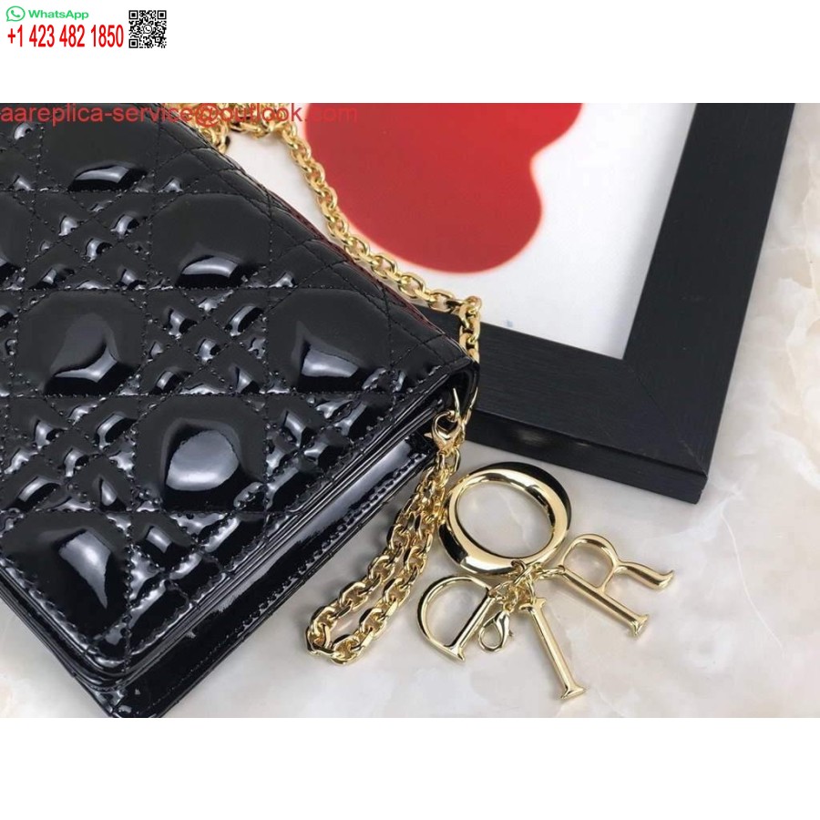 Replika Dior S0204 Lady Dior Púzdro Patent Cannage Teľacia Koža čierna