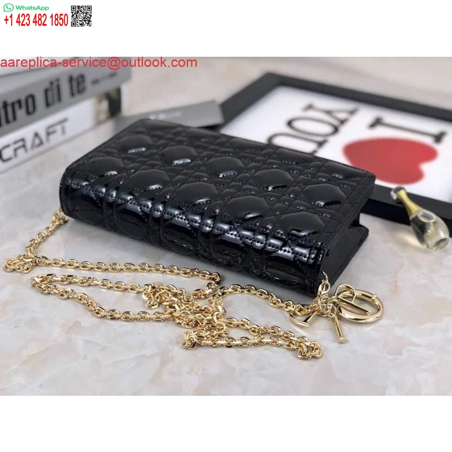 Replika Dior S0204 Lady Dior Púzdro Patent Cannage Teľacia Koža čierna