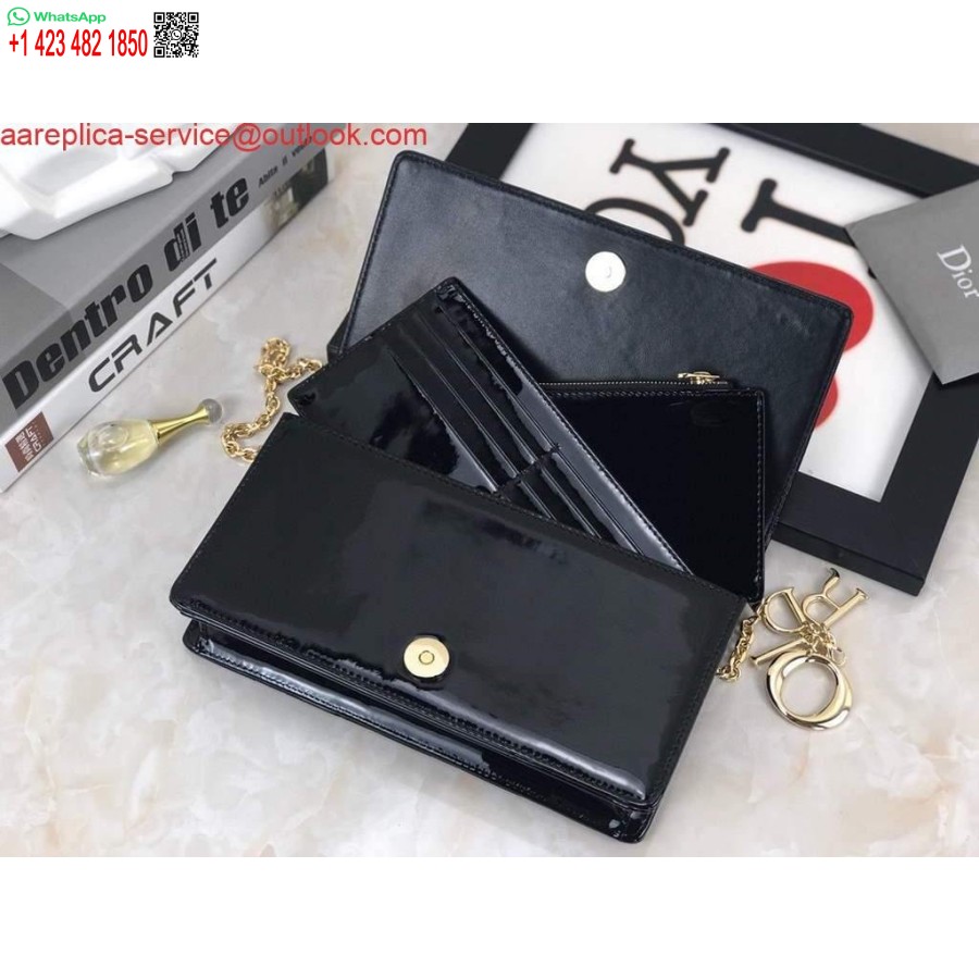 Replika Dior S0204 Lady Dior Púzdro Patent Cannage Teľacia Koža čierna