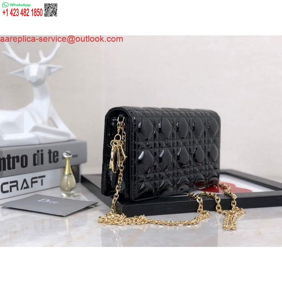 Replika Dior S0204 Lady Dior Kese Patent Cannage Dana Derisi Siyah