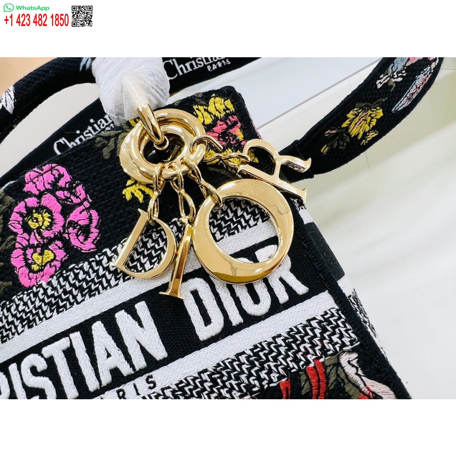 2024 Dior Princess Anna Tote Bag Broderie De Cerb Multicolor Negru
