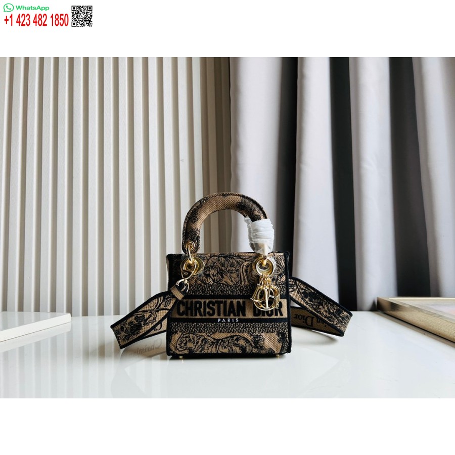 2024 Dior Princess Anna Draagtas, Bruin-veelkleurig Hertenborduurwerk