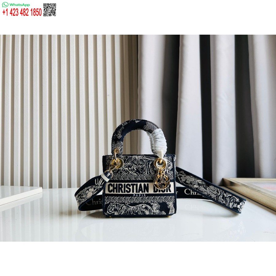 2024 Dior Princess Anna Draagtas, Zwart, Veelkleurig Geborduurd Hert