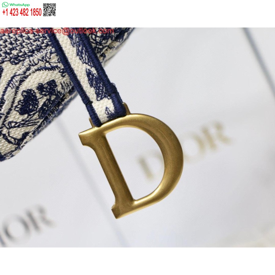 Replica Dior Salveske M0446 Blå Toile De Jouy Broderi