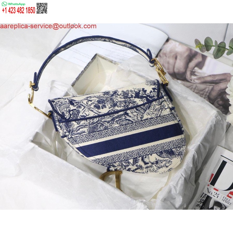 Replica Dior Salveske M0446 Blå Toile De Jouy Broderi