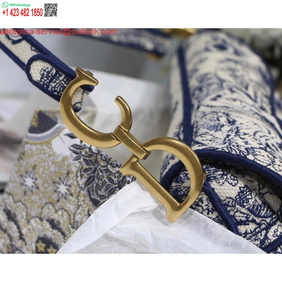 Replica Dior Salveske M0446 Blå Toile De Jouy Broderi