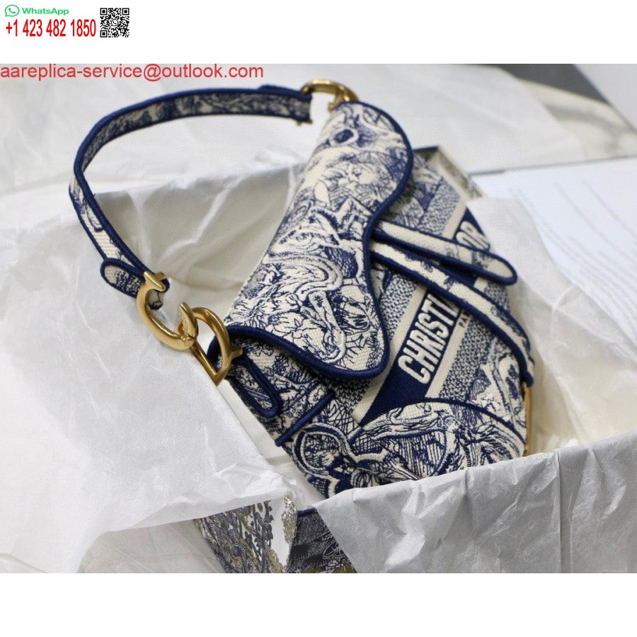 Replica Dior Salveske M0446 Blå Toile De Jouy Broderi