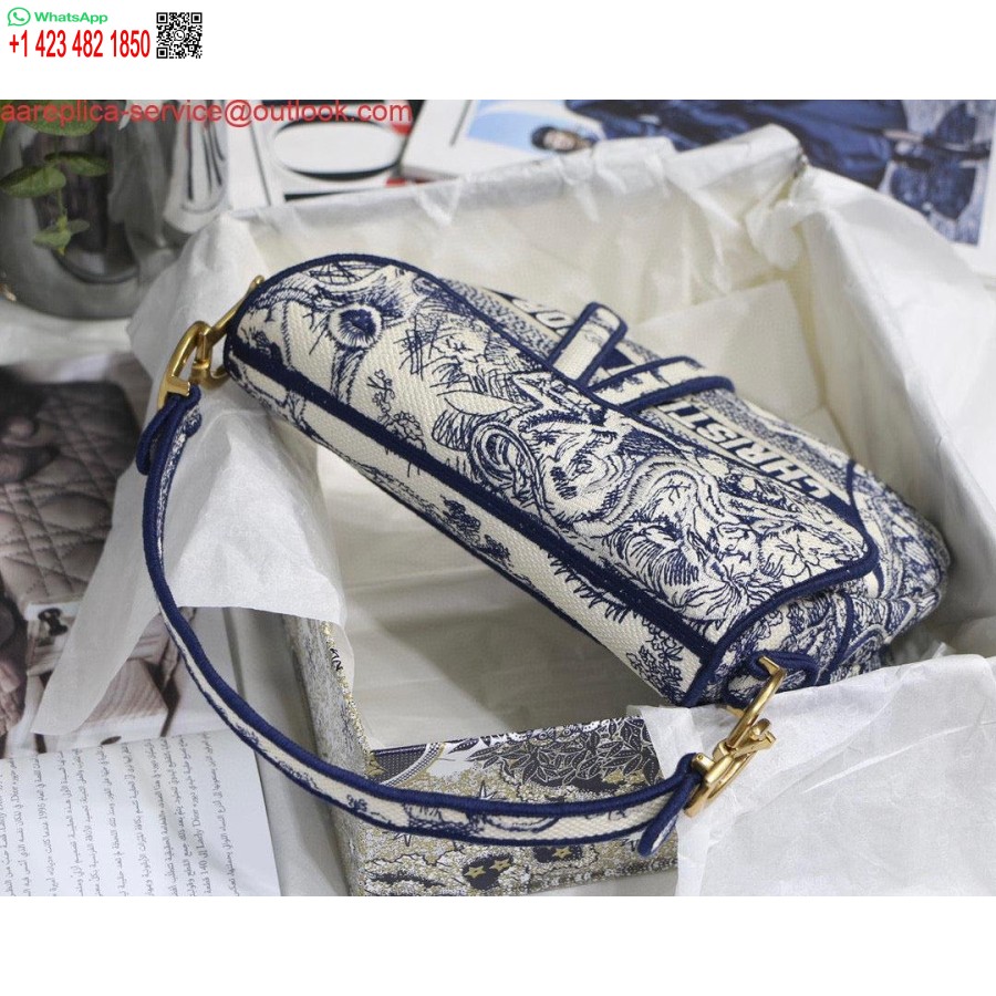 Replica Dior Salveske M0446 Blå Toile De Jouy Broderi