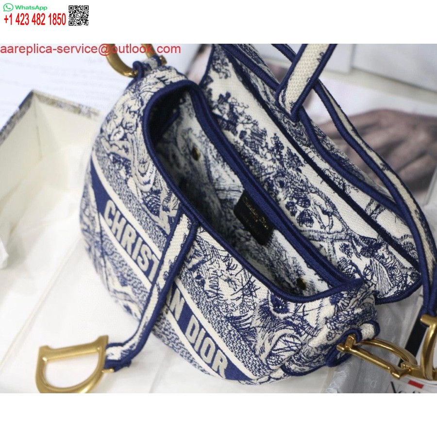 Replica Dior Salveske M0446 Blå Toile De Jouy Broderi
