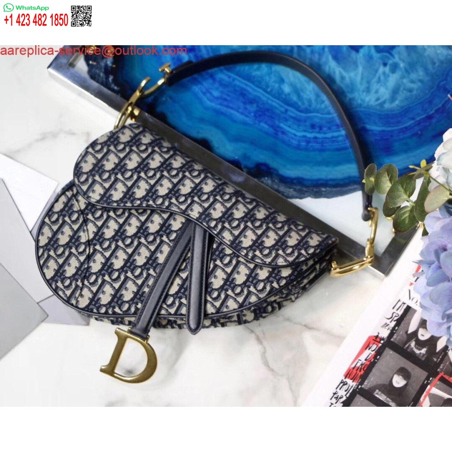 Réplica De Bolsa De Selim Dior M0446 Azul Dior Jacquard Oblíquo