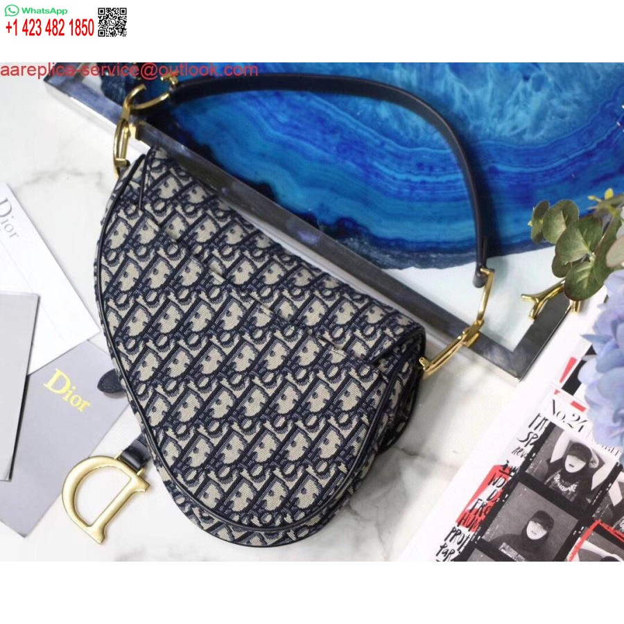 Réplica De Bolsa De Selim Dior M0446 Azul Dior Jacquard Oblíquo