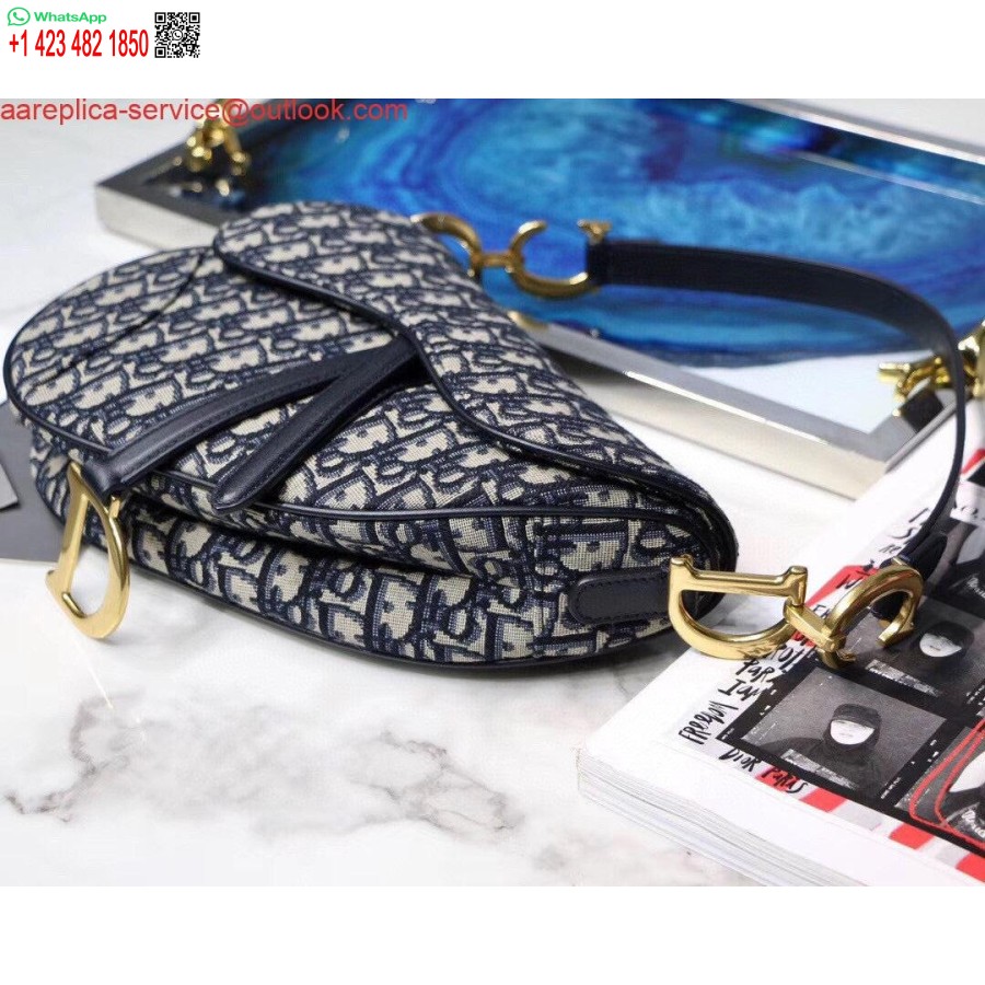 Réplica De Bolsa De Selim Dior M0446 Azul Dior Jacquard Oblíquo