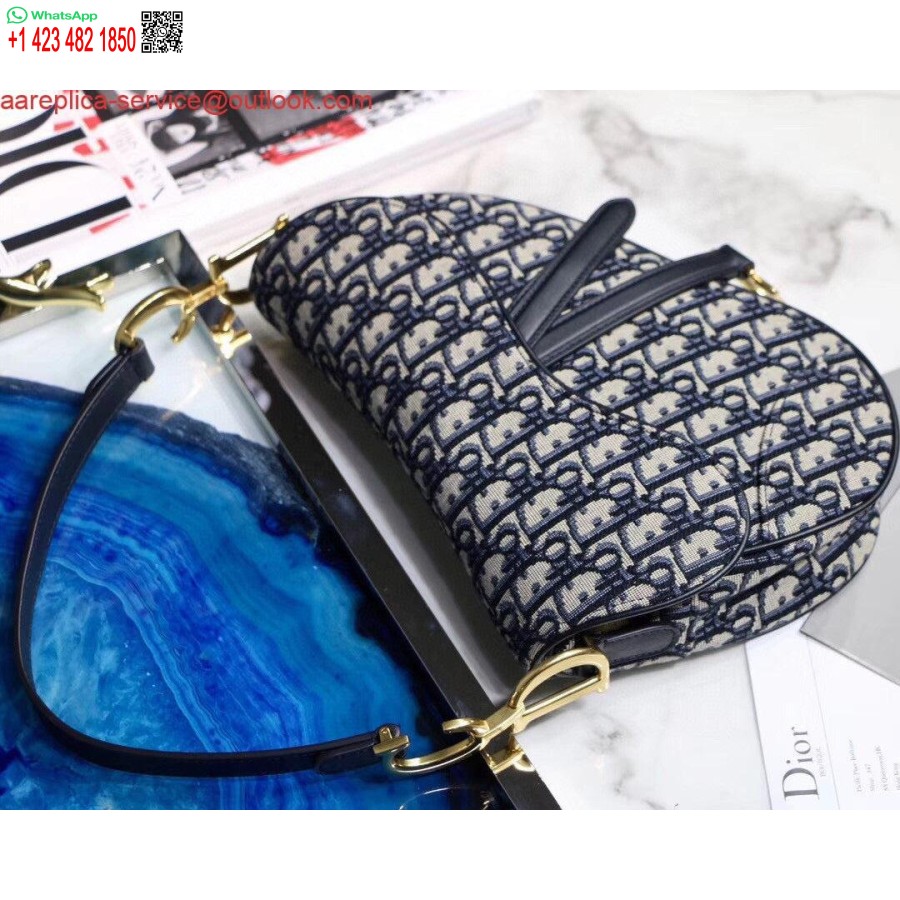 Réplica De Bolsa De Selim Dior M0446 Azul Dior Jacquard Oblíquo