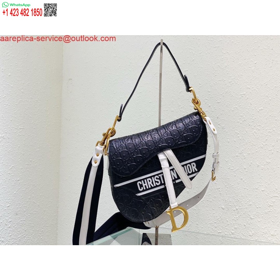 רפליקת תיק אוכף Dior M0446 שחור אלכסוני מחורר ומובלט עור עגל