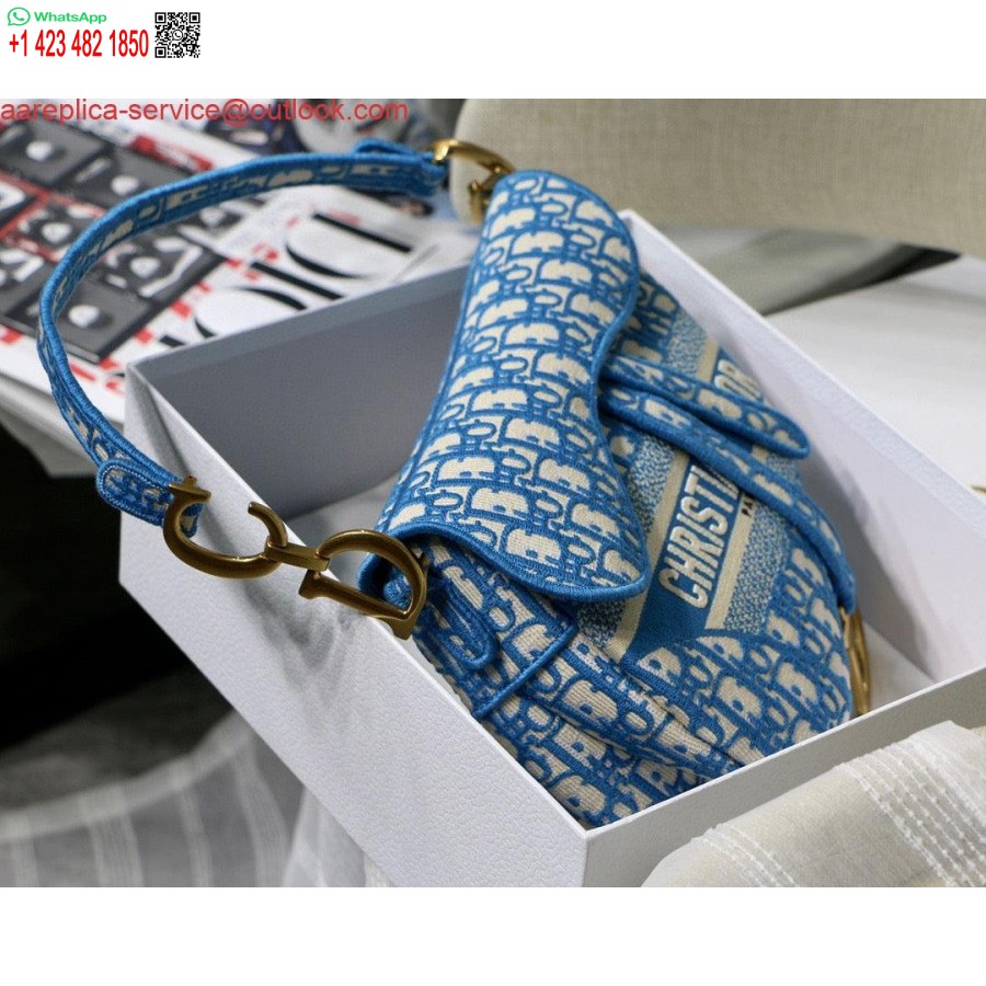 Réplique Sac De Selle Dior Bordeaux Dior Oblique Jacquard M0446 Bleu