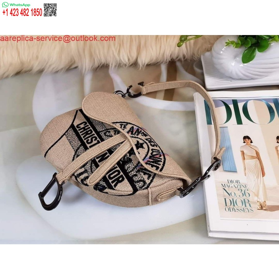 Replica Dior Satulalaukku Beige Juuttikangas Brodeerattu M0446