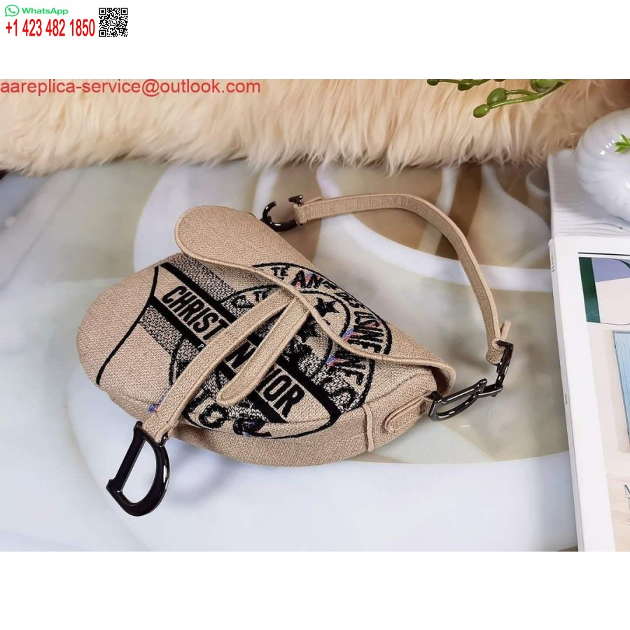 Replica Dior Satulalaukku Beige Juuttikangas Brodeerattu M0446