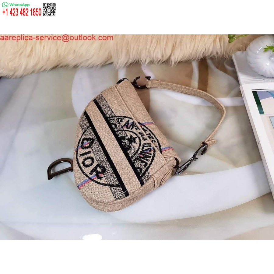 Replica Dior Satulalaukku Beige Juuttikangas Brodeerattu M0446