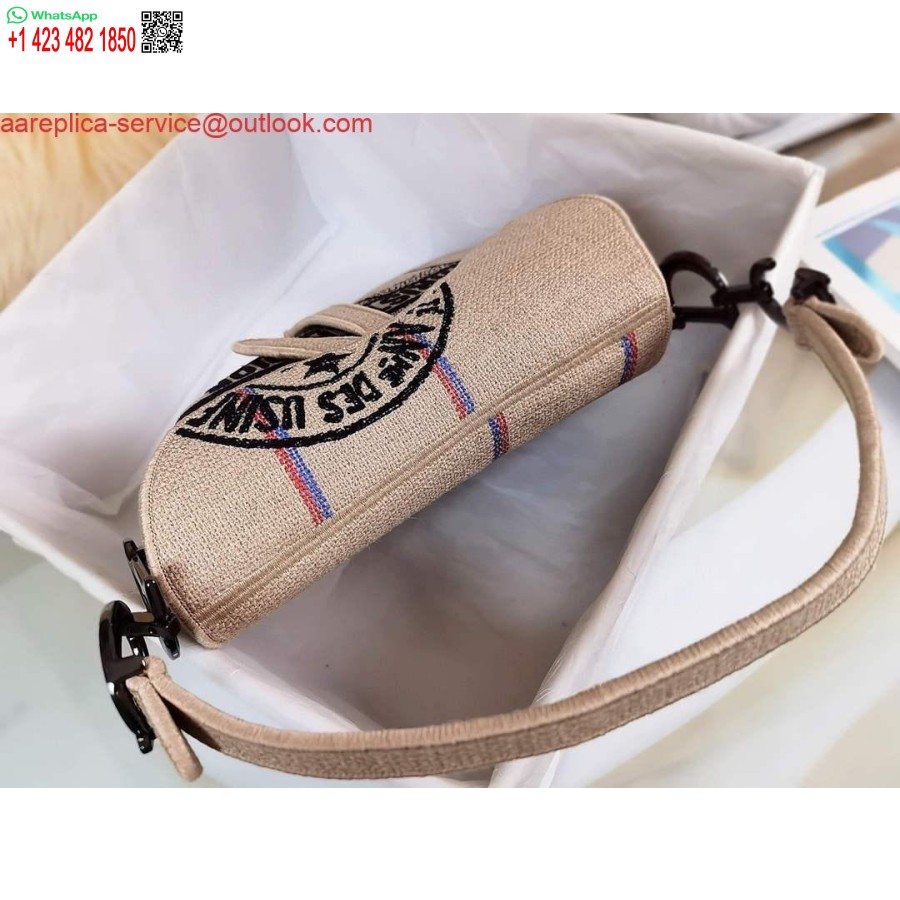 Replica Dior Satulalaukku Beige Juuttikangas Brodeerattu M0446