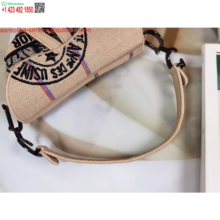 Replica Dior Satulalaukku Beige Juuttikangas Brodeerattu M0446
