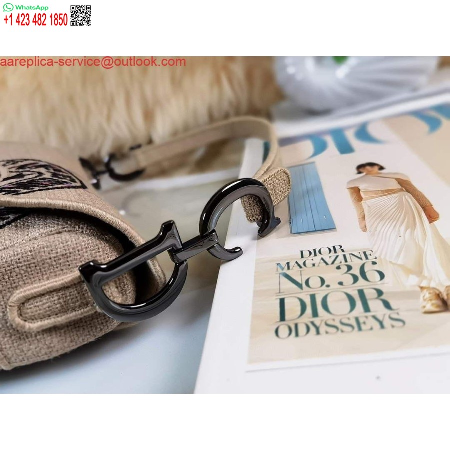 Replica Dior Satulalaukku Beige Juuttikangas Brodeerattu M0446