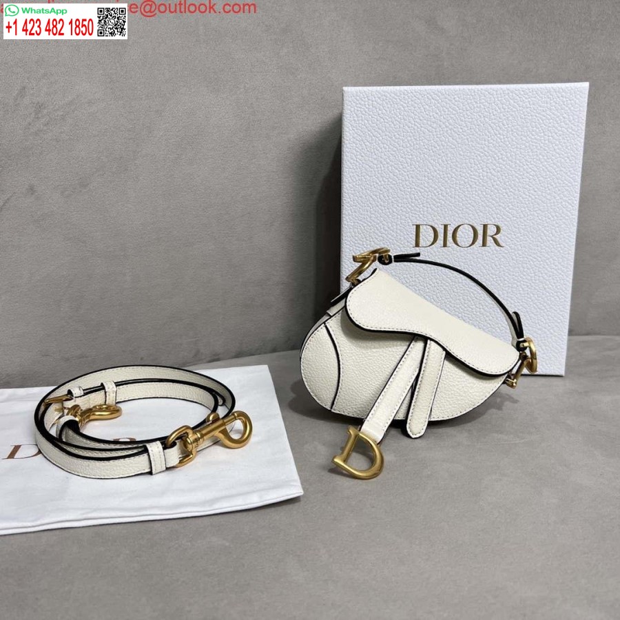 רפליקה Dior S5685 תיק אוכף מיקרו עם רצועה ארגמן עור עיזים לבן