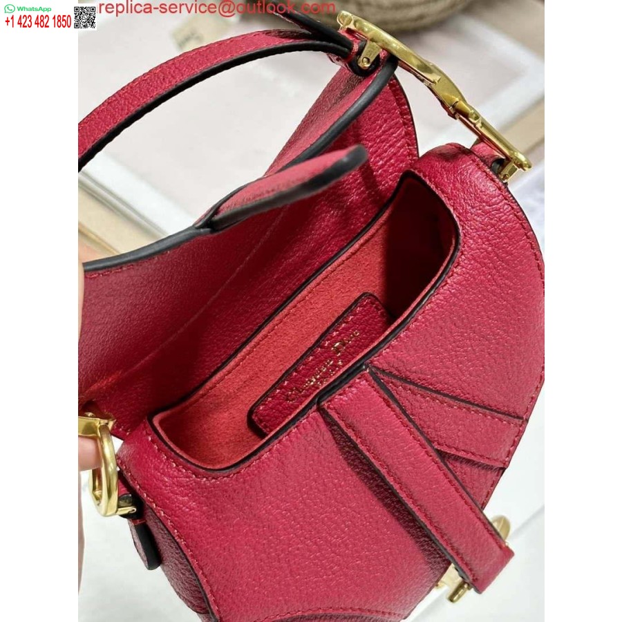 Replica Dior S5685 Mikrosatulalaukku, Jossa Hihna Tulipunainen Vuohennahka