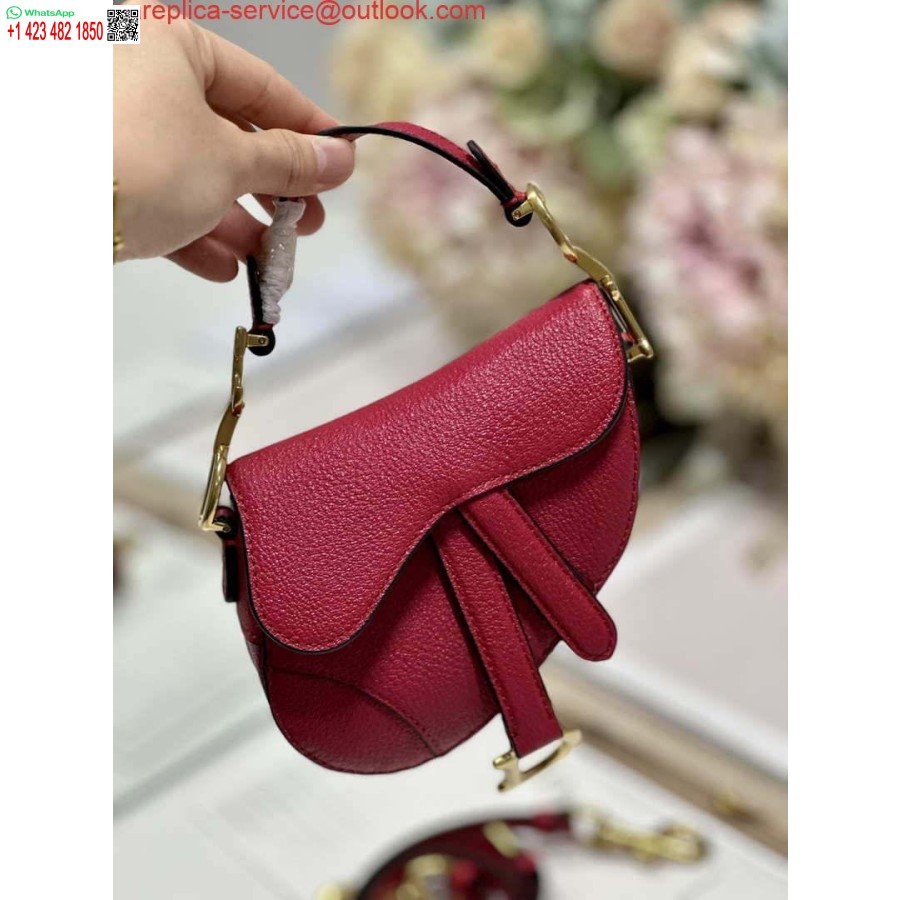 Replica Dior S5685 Mikrosatulalaukku, Jossa Hihna Tulipunainen Vuohennahka