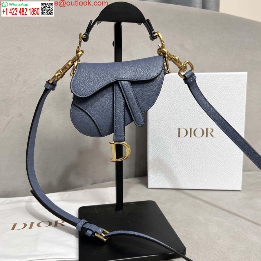 Replica Dior S5685 Micro Zadeltas Met Riem Scharlaken Lichtblauw Geitenleer