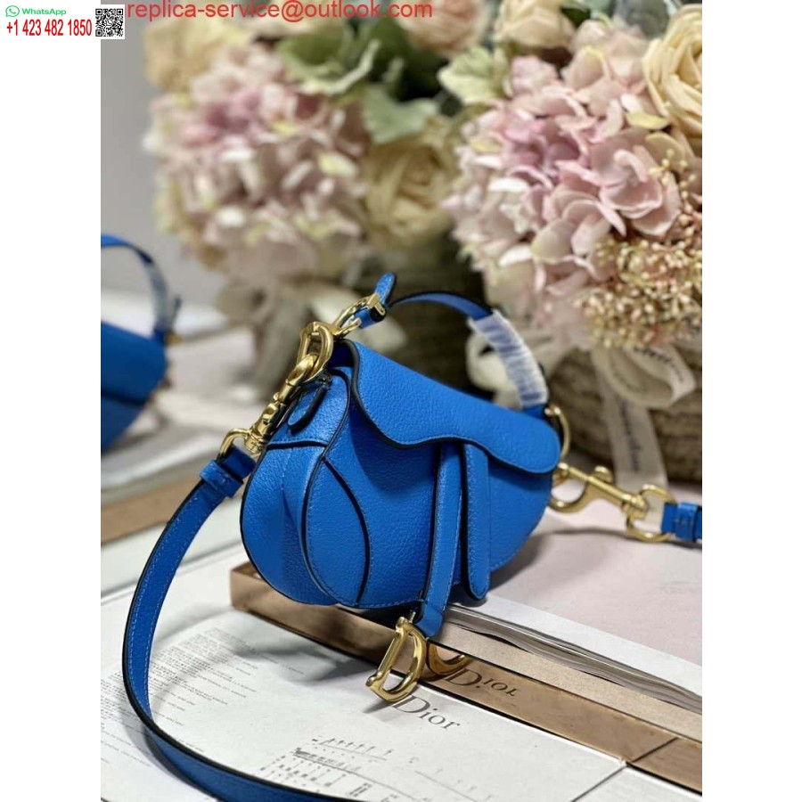 Replica Borsa Da Sella Micro Dior S5685 Con Cinturino In Pelle Di Capra Blu Scarlatto