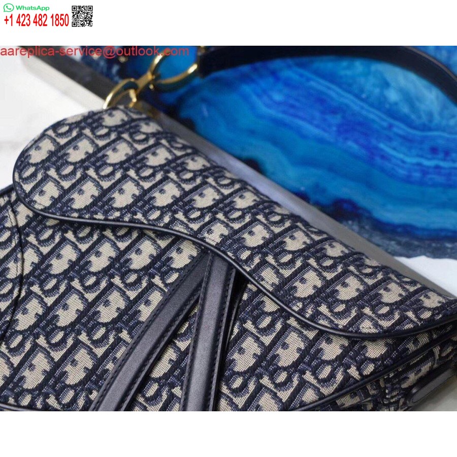 Replica Dior Mini-zadeltas M0447 Blauwe Dior Schuine Jacquard