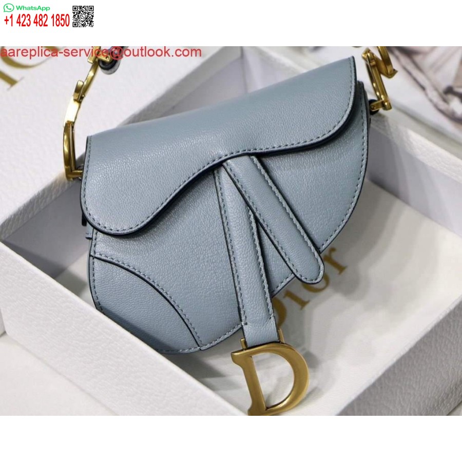 Replica Dior M6008 Borsa Da Sella Super Mini Borsa In Pelle Di Vacchetta Azzurro