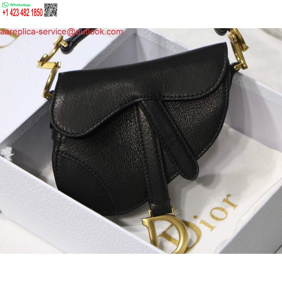 Replica Dior M6008 Borsa Da Sella Super Mini Borsa In Pelle Di Vacchetta Nera