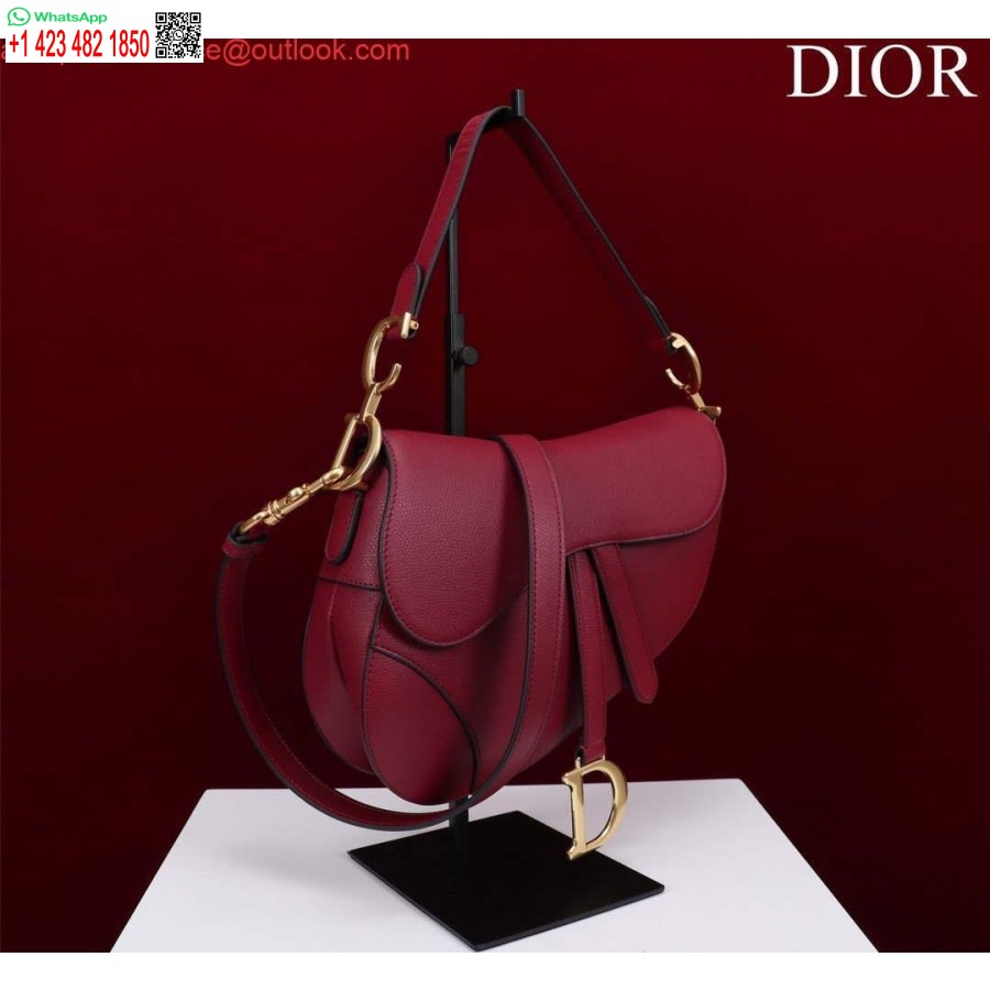 Replica Dior M0455 Zadeltas Met Riem Wijnrood Generfd Kalfsleer