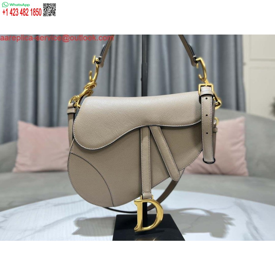 Borsa Da Sella Replica Dior M0455 Con Cinturino In Pelle Di Vitello Granulata Grigio Chiaro