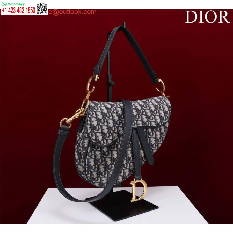 Replika Dior M0455 Sadeltaske Med Strop Blå Dior Skrå Jacquard