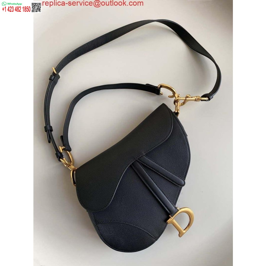 Borsa Da Sella Replica Dior M0455 Con Cinturino In Pelle Di Vitello Granulata Nera