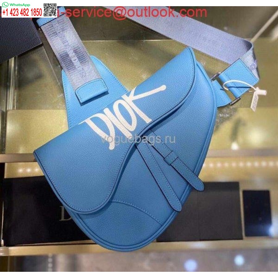 Replika Dior M0446 Sadeltaske Dior Blå Kalveskindstaske