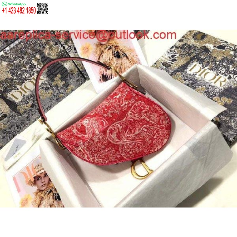 Replica Dior M0446 Borsa Da Sella Dior Rossa Toile De Jouy Reverse Jacquard