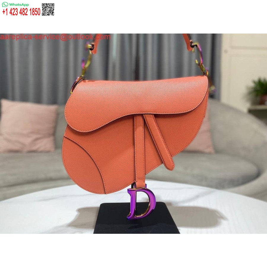 Replika Dior M0446 Dior Sadeltaske Orange Kornet Kalveskind Lilla Logo