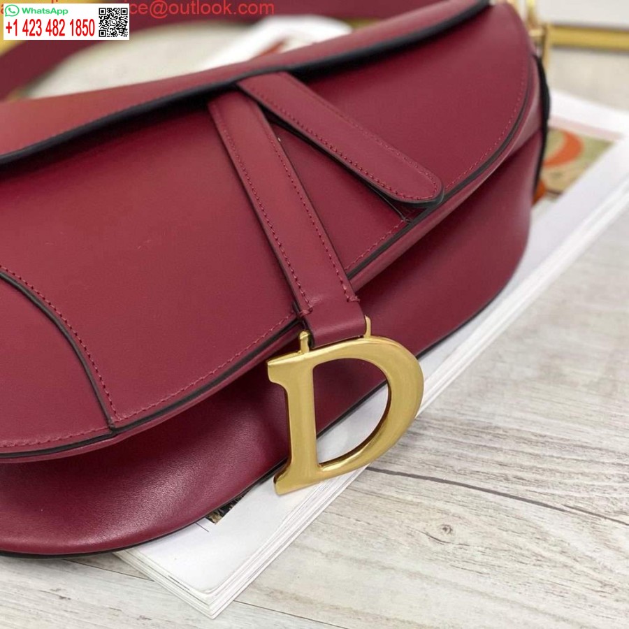 Replika Dior M0446 Dior Sadeltaske M0447 Vinrød Gedeskind Guld Hardware