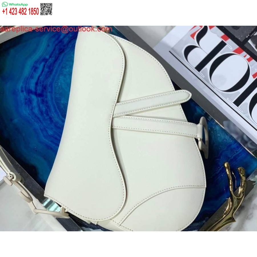 Replika Dior M0446 Dior Sadeltaske M0447 Hvid Ultramat Kalveskind
