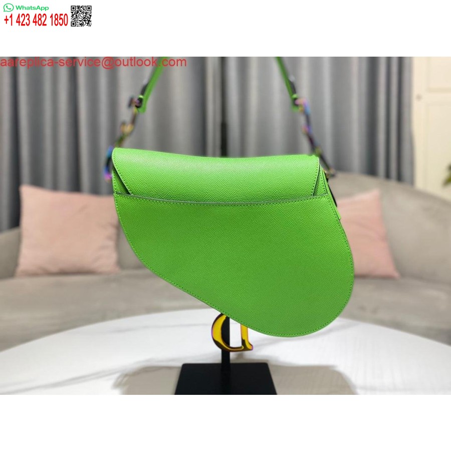 Réplica Dior M0446 Alforja Dior Piel De Becerro Granulada Verde Logotipo Azul